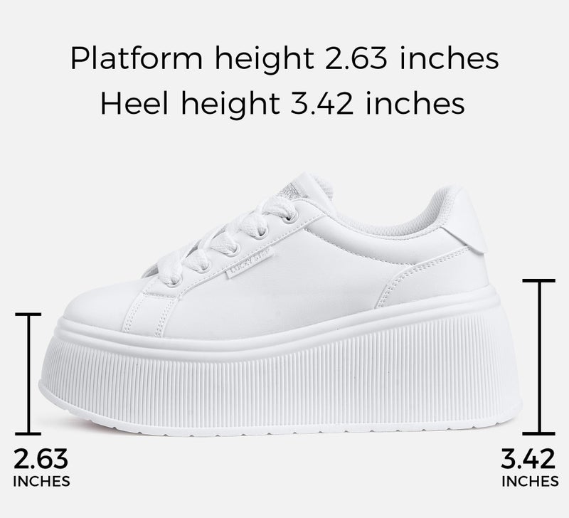 LUCKY STEP Women's Platform Fashion Sneakers Classic Wedge Canvas Casual Low Top Retro Walking Shoes(White,8 B(M) US) - Image 4