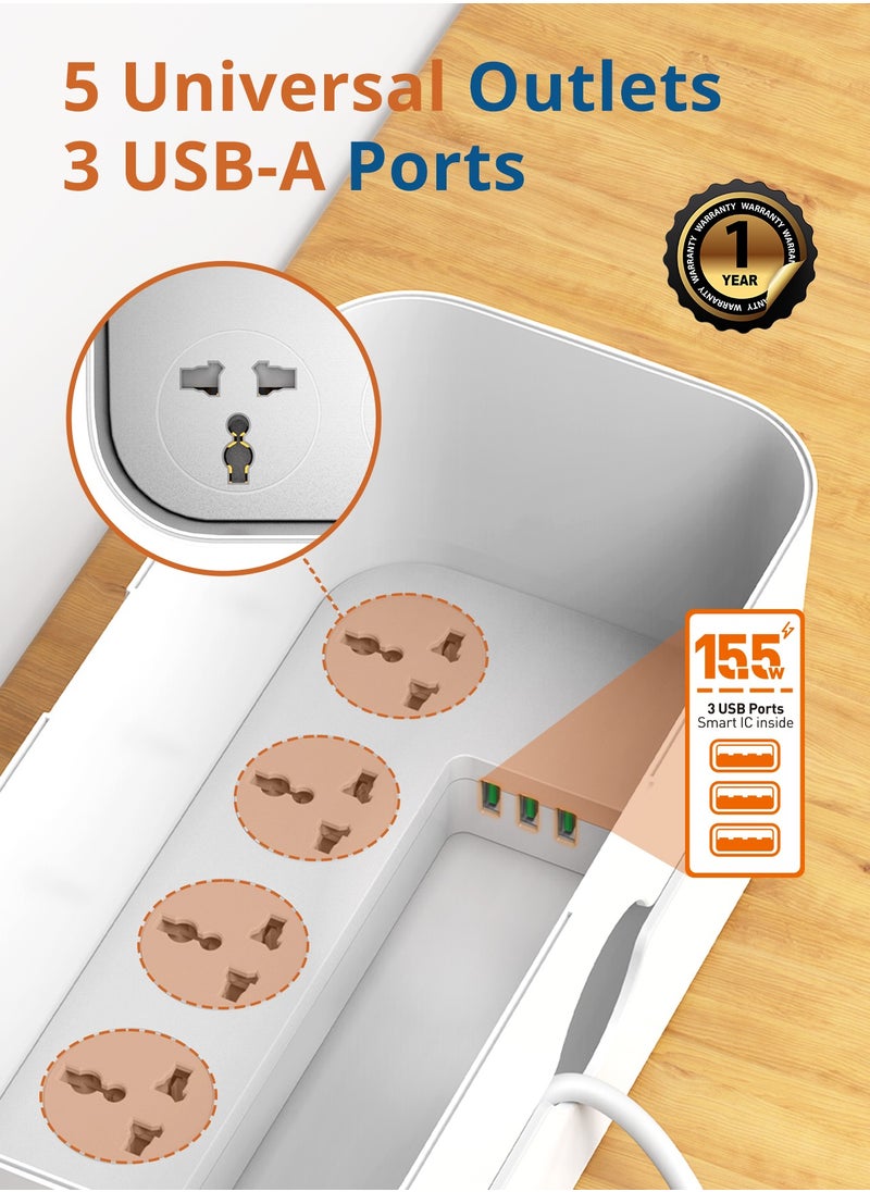 PEGANT 3-in-1 USB-C Power Extension Cord with 15W Wireless Charger and Cable Management Box, 5 Universal Outlets 20W USB-C PP, 2 USB-A QC3.0 18W 2M Cable  - Image 3