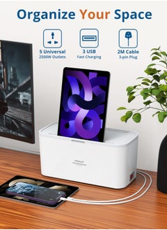 بيجانت كبل تمديد الطاقة USB-C 3 في 1 مع شاحن لاسلكي بقوة 15 واط وصندوق إدارة الكابلات ، 5 منافذ عالمية بقوة 20 واط USB-C PP ، 2 منافذ USB-A QC3.0 بقوة 18 واط وكابل بطول 2 متر.  - Image 2