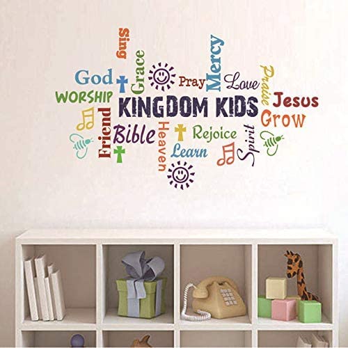 Cozy Decor Vinyl Wall Decal, Kindom Kids Multicolor Sticker, Inspirational Christian Bible Verse Poster for Children Classroom, Church Religious Decoration - Image 2