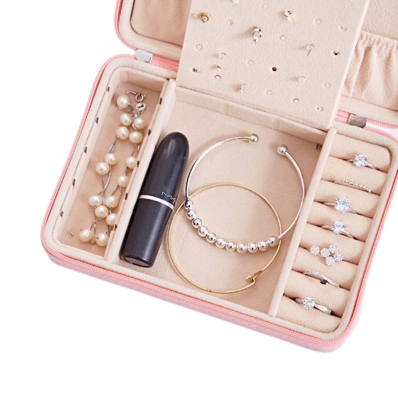 PU Leather Portable Jewelry Box Leather Organizer 3 Layer Lockable With Mirror Rings Earrings and Necklaces Organizer 17 x 12 x 5 cm Blue - Image 5