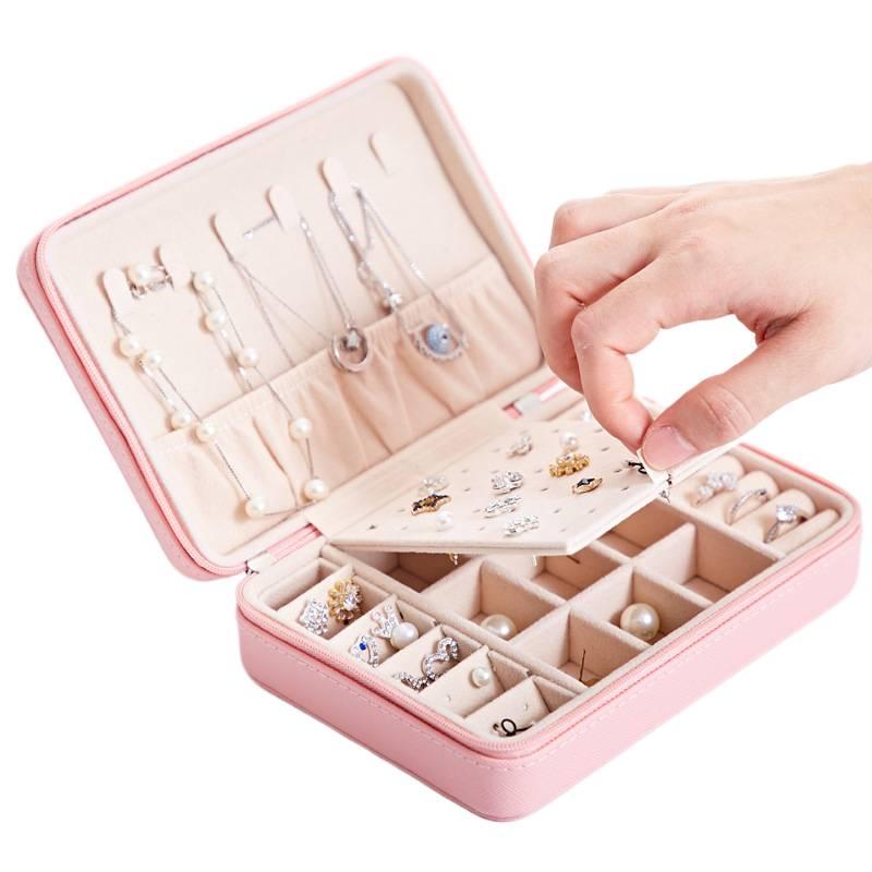 PU Leather Portable Jewelry Box Leather Organizer 3 Layer Lockable With Mirror Rings Earrings and Necklaces Organizer 17 x 12 x 5 cm Blue - Image 2