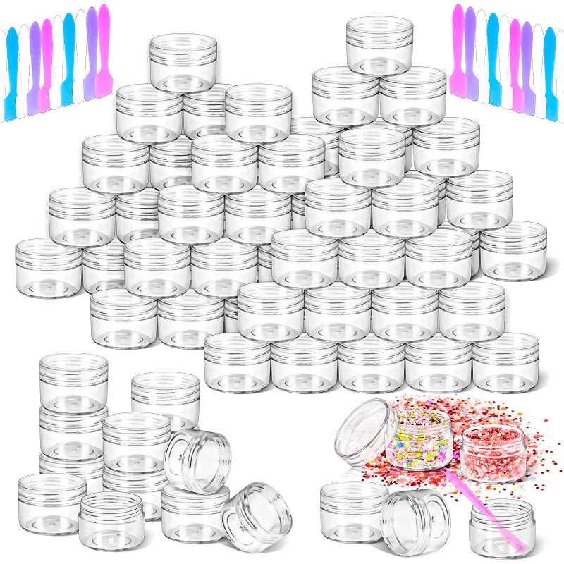 MotBach 40 PCS 15g Empty Plastic Containers with Clear Lids, Small Makeup Containers, 0.5oz Small Sample Jars Round Travel Cosmetic Jars with Spatulas for Liquid Cream Lotion Powder - Image 1