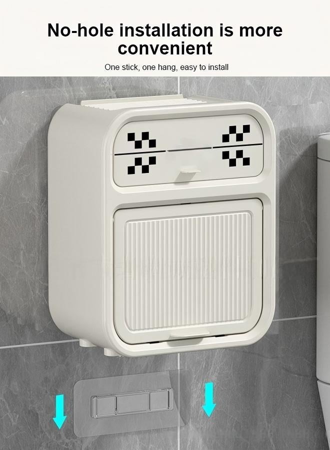 Toilet Paper Holder Tissue Box Shelf, Wall Mounted, Waterproof, No Hole Punching, Toilet Tissue Paper Roll Holder,with Built-in Shelf and Hidden Cabinet,Easy Installation - Image 3