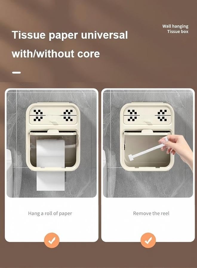 Toilet Paper Holder Tissue Box Shelf, Wall Mounted, Waterproof, No Hole Punching, Toilet Tissue Paper Roll Holder,with Built-in Shelf and Hidden Cabinet,Easy Installation - Image 4