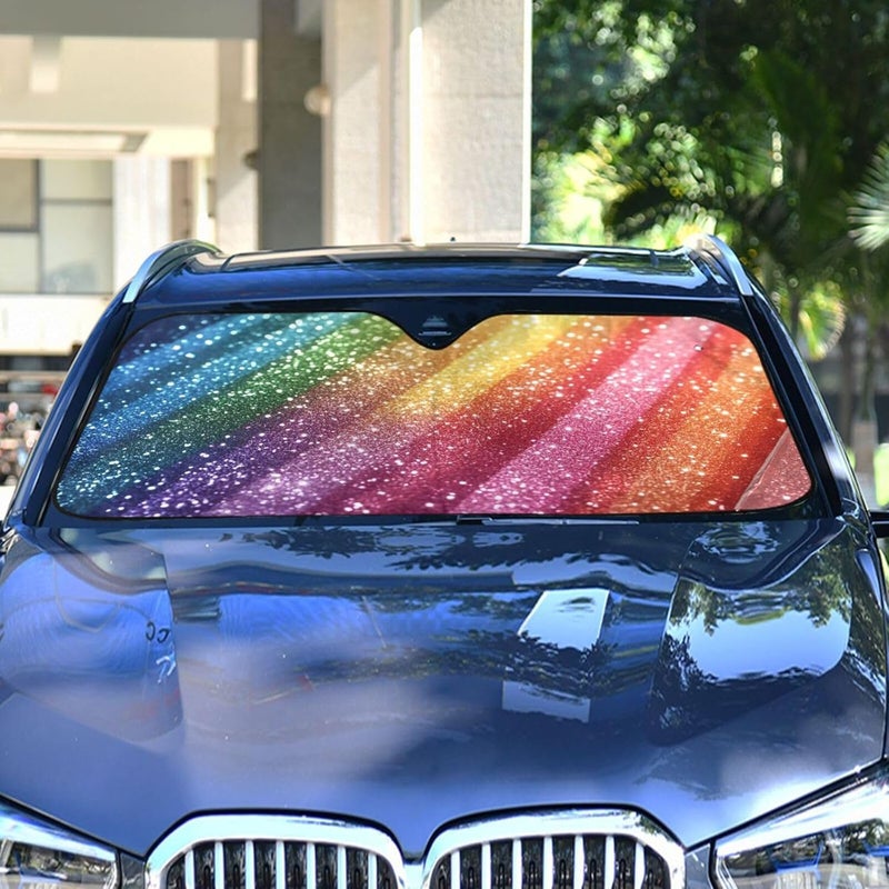 Rainbow Glitter Car Windshield Sun Shade Foldable Sun Visor Automotive Sunshades for Car Truck SUV Blocks UV Rays Keep Your Vehicle Cool - Image 4