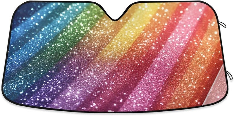 Rainbow Glitter Car Windshield Sun Shade Foldable Sun Visor Automotive Sunshades for Car Truck SUV Blocks UV Rays Keep Your Vehicle Cool - Image 1