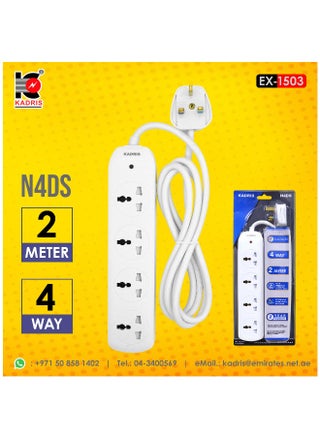 Power Strips N4DS Extension Cord with 4 way Outlets, Charging Socket with 2 meter Heat resistant  Extension Cord (White) ESMA approved - pzsku/Z2A36482A6460186E3183Z/45/_/1729497502/5eb396ac-6ea4-4f8a-bd16-76948afe5de2