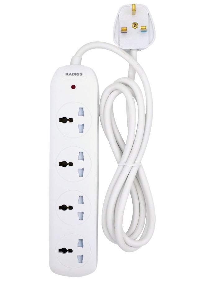KADRIS - Power Strips N4DS Extension Cord with 4 way Outlets, Charging Socket with 2 meter Heat resistant  Extension Cord (White) ESMA approved - Image 1