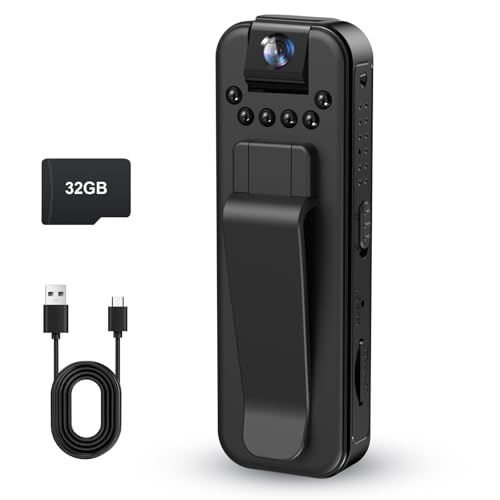 HKFUG Mini Body Camera 1080P HD Small Video Recorder Built in 32GB Memory Card Portable BodyCam with Night Vision Police Wearable Camcorder for Indoor Outdoor Traveling Law Enforcement Sport