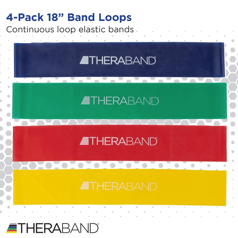 THERABAND Resistance Band Loop Set, Pack of 4, 18" Color Coded Exercise Bands from Beginner to Advanced Levels, for Strength, Stretching, Home Workouts, Pilates, Physical Therapy, For Men and Women - Image 2