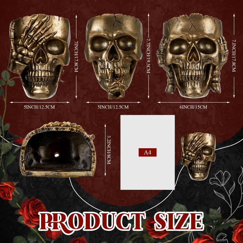 RimCereal 3 Pcs Skull Planter Skeleton Wall Hanging Planter Pot Gothic Spooky Head Face Flower Pot Garden Decor for Festival Party Indoor Outdoor Plants Home Garden Office Decorations(Gold) - Image 2