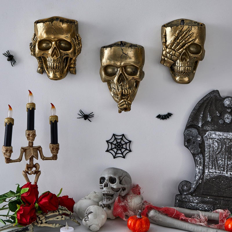 RimCereal 3 Pcs Skull Planter Skeleton Wall Hanging Planter Pot Gothic Spooky Head Face Flower Pot Garden Decor for Festival Party Indoor Outdoor Plants Home Garden Office Decorations(Gold) - Image 4
