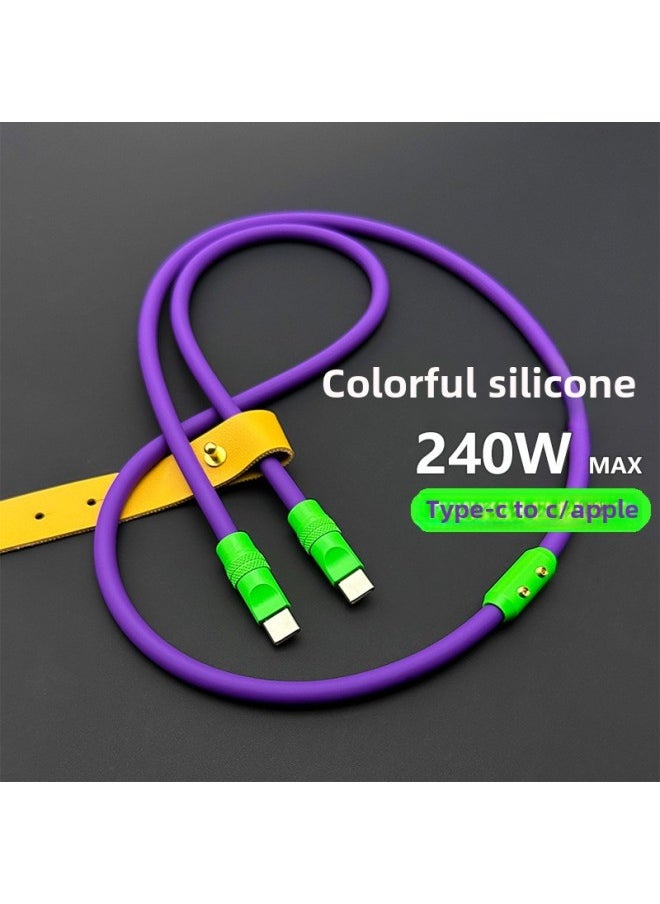 Generic - Mobile Phone Color Matching Fast Charging Silicone Tablet IPhone Data Line Apple 16Pro Computer PD For IPad-Color:Snow Mountain White + Fluorescent Yellow Shell + Slider-Line Length:1m (usb To Apple 8-14 Front/12w) - Image 1