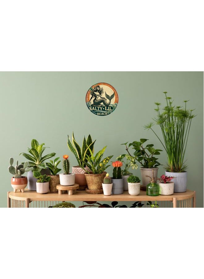 CSWLJS Mermaid Wall Art Decor Metal Sign Beach Vintage Round Plaque Nautical Themed Bar Cafe Home Decor Enthusiasts Gift for Friends and Family 8x8 In - Image 5