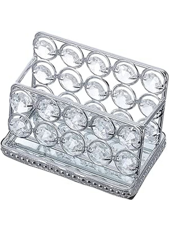 Silver Crystal Business Card Holder Box And Desk Organizer Stand For Multiple Cards Display - Image 1