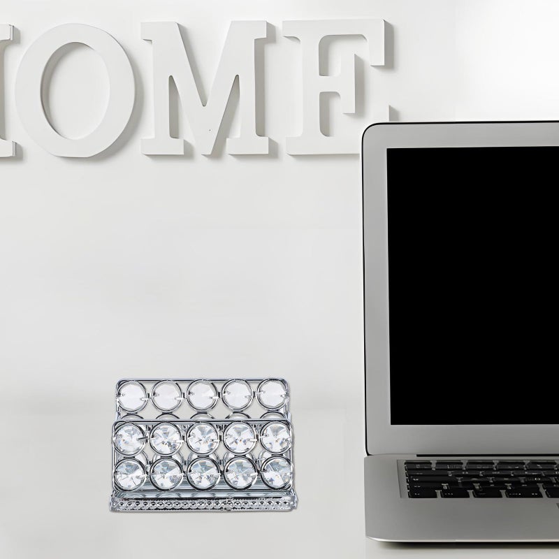 Silver Crystal Business Card Holder Box And Desk Organizer Stand For Multiple Cards Display - Image 5