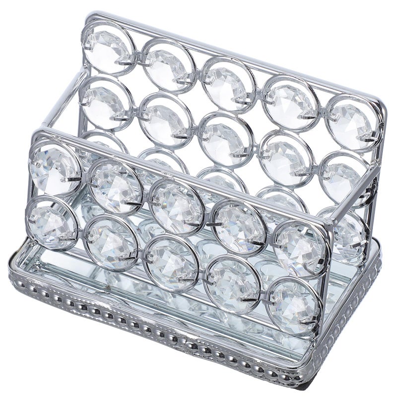 Silver Crystal Business Card Holder Box And Desk Organizer Stand For Multiple Cards Display - Image 2