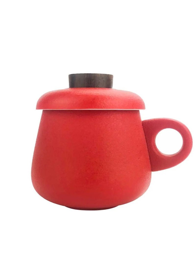 Tealand Modern Ceramic Clay Tea Steeper Mug with Lid And Filter Rosewood Top Handle for Loose Leaf Tea(0.375L) 3pc  - Image 4