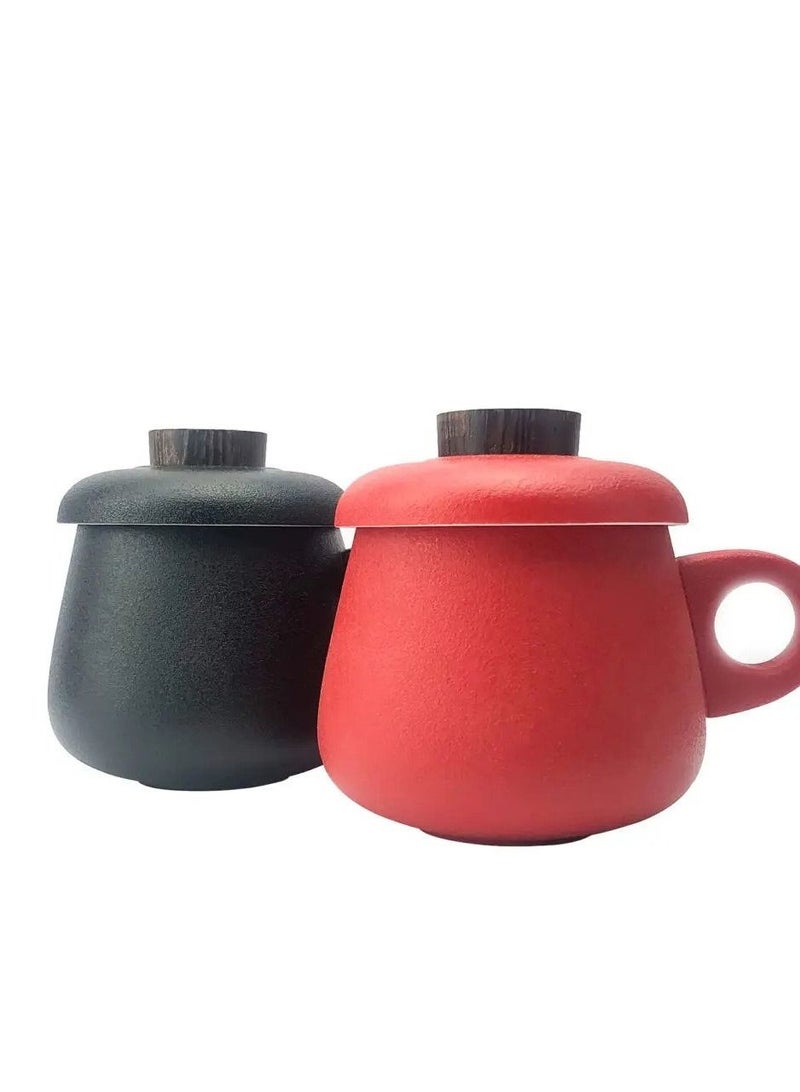 Tealand Modern Ceramic Clay Tea Steeper Mug with Lid And Filter Rosewood Top Handle for Loose Leaf Tea(0.375L) 3pc  - Image 1