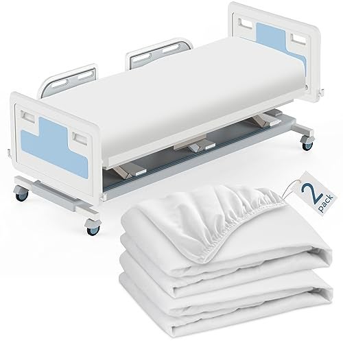 Magik & Kover طقم ملاءات سرير المستشفى 2 قطعة 36" × 80" × 9"، ملاءات سرير مستشفى مناسبة للاستخدام المنزلي والمستشفيات، ملاءات سرير مستشفى ناعمة مع حواف مطاطية، بيضاء - Image 1