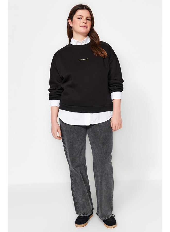 trendyol Black Fleece Embroidery Detail Knitted Sweatshirt TBBAW24AO00022 - Image 2