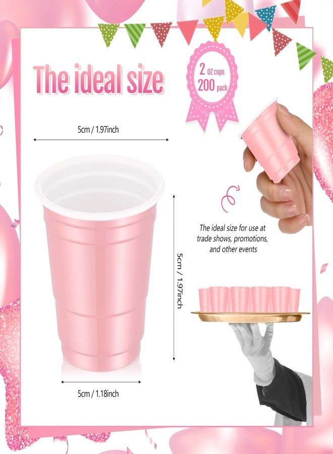 Layhit 200 Pack 2oz Shot Cups Plastic Shot Glasses Mini Disposable Cups Tumblers Wedding Birthday Party Supplies for Serving Snacks Samples Tastings(Light Pink) - Image 2