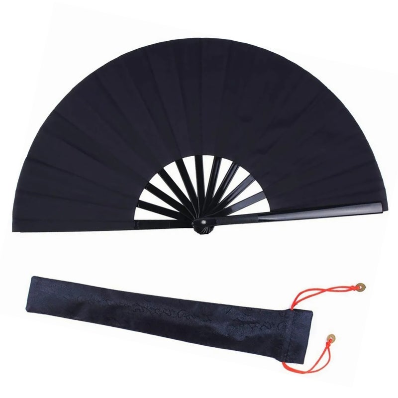 Kung Fu Fan Folding Black Handheld Fan for Stage Performances Parties Decorations Anniversaries - Image 3