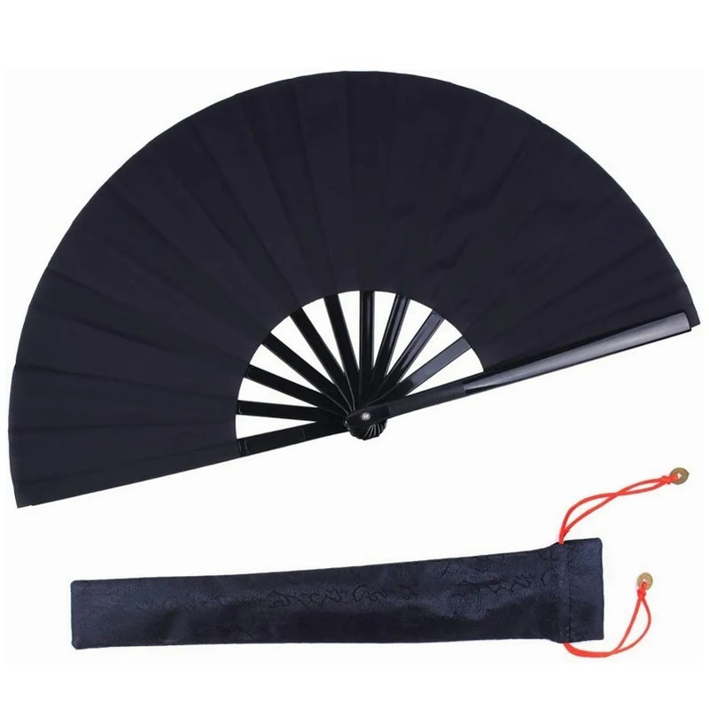 Kung Fu Fan Folding Black Handheld Fan for Stage Performances Parties Decorations Anniversaries - Image 1
