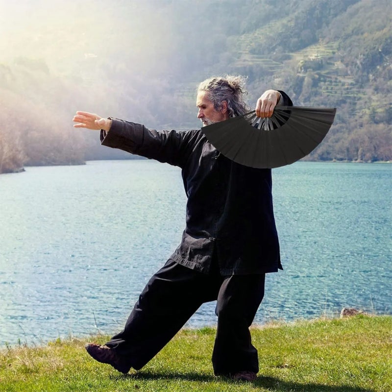 Kung Fu Fan Folding Black Handheld Fan for Stage Performances Parties Decorations Anniversaries - Image 5