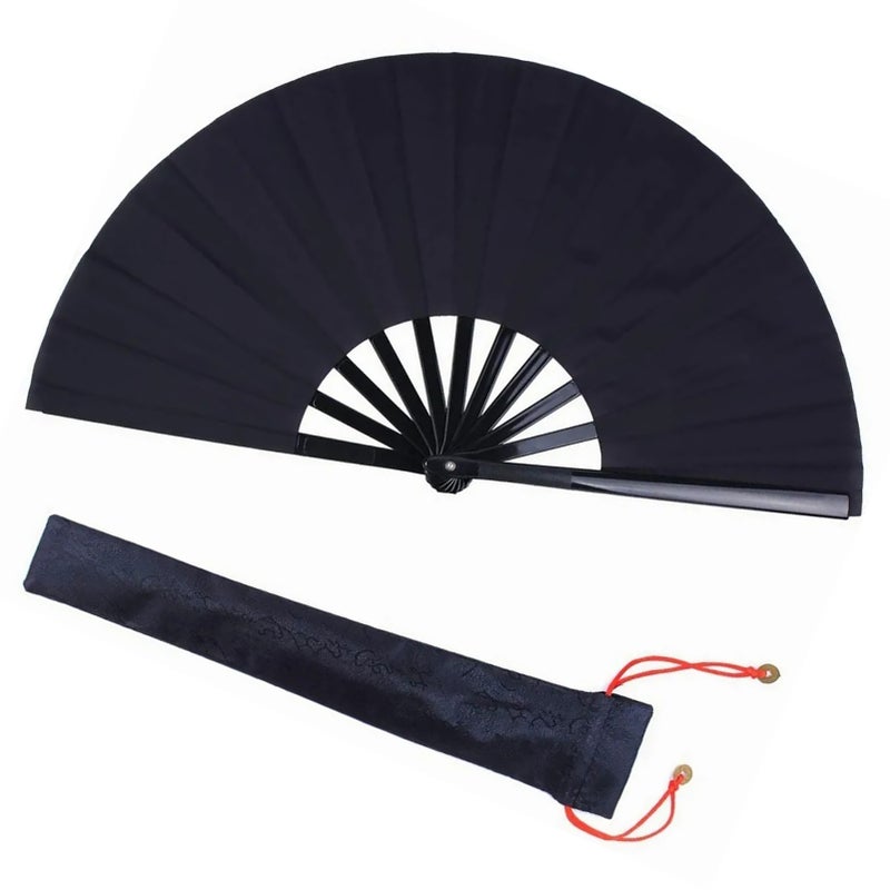 Kung Fu Fan Folding Black Handheld Fan for Stage Performances Parties Decorations Anniversaries - Image 2
