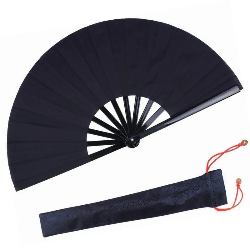 Kung Fu Fan Folding Black Handheld Fan for Stage Performances Parties Decorations Anniversaries - Image 4