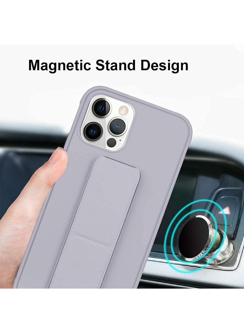 Case Up Compatible with Apple iPhone 13 Pro Max Case with Magnetic Stand & Holder, Premium Silicone Finger Grip Strap Holder Case Car Mount Kickstand Cover- Grey - Image 2
