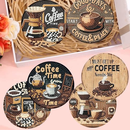 mrpwnle 8 Pcs Coffee Diamond Art Coasters Kits, Coffee Diamond Painting Coasters Kit Set with Holder Cork Pads, DIY Diamonds Art Non Slip Coaster Crafts Kits for Adults Beginners Gifts - Image 3