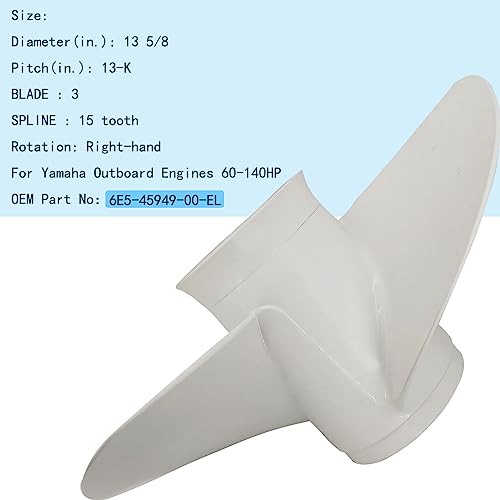 DLNIG 13 5/8x13-K Boat Moto Aluminum Propeller - for Yamaha Outboard Engines 50HP 60HP 70HP 80HP 90HP 100HP 110HP 120HP 130HP Replace 6E5-45949-00-EL,15 Spline Tooth - Aluminum Outboard Propeller - Image 4