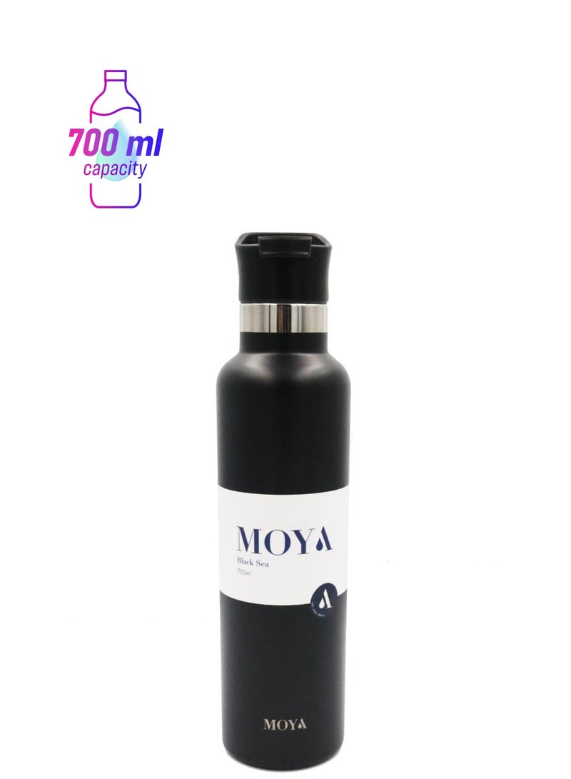 Moya "Black Sea"  700ml Insulated Sustainable Water Bottle Black Spout Lid - Image 1