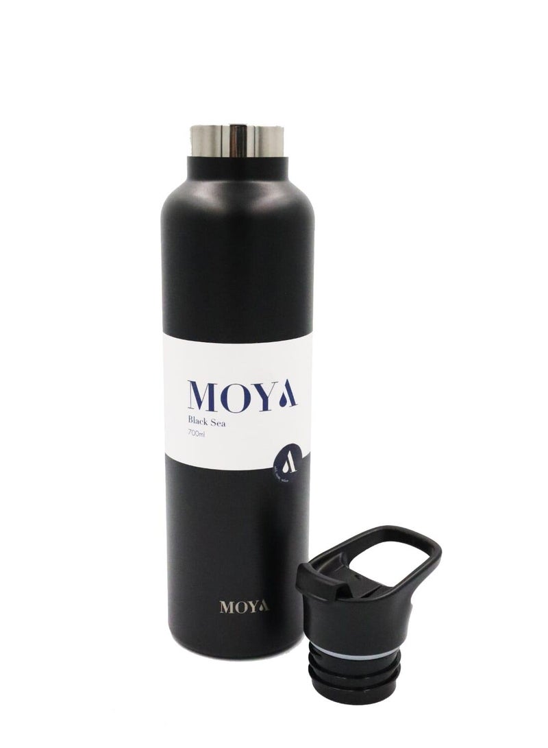 Moya "Black Sea"  700ml Insulated Sustainable Water Bottle Black Spout Lid - Image 3