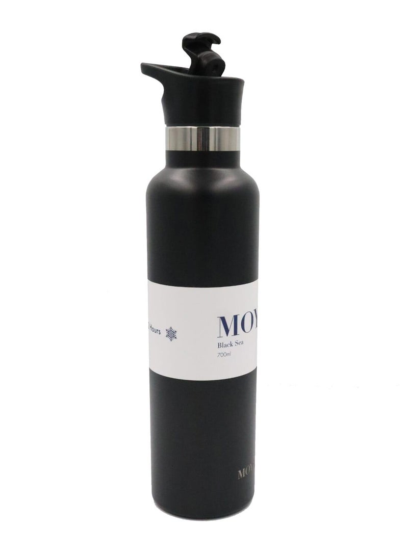 Moya "Black Sea"  700ml Insulated Sustainable Water Bottle Black Spout Lid - Image 4
