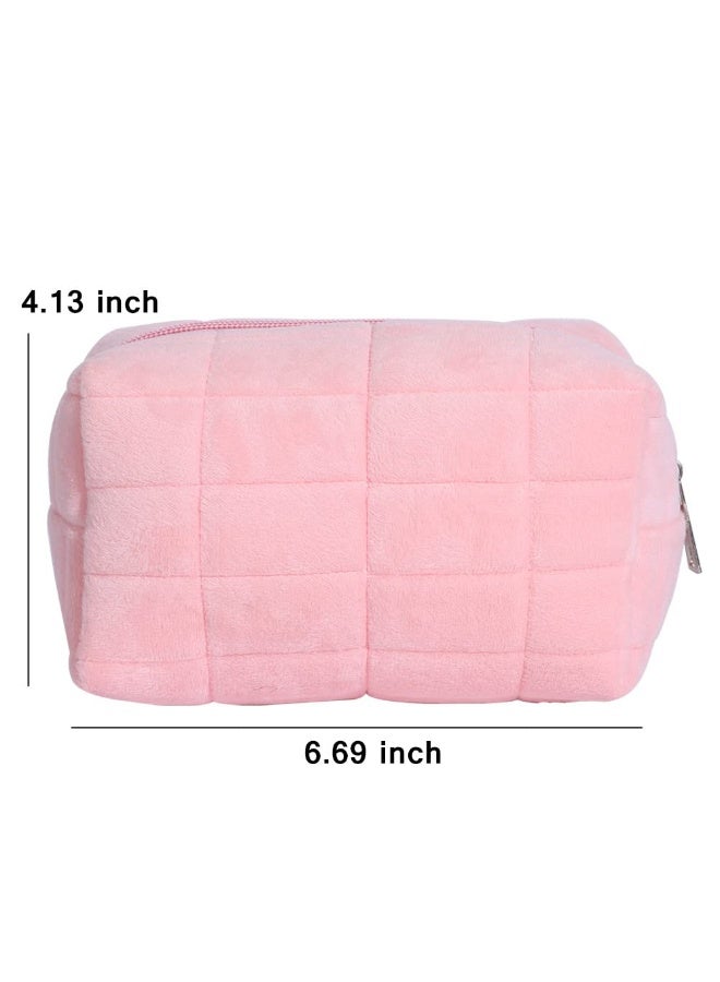 NXT Plush makeup bag cosmetic bag for women,zipper large solid color travel toiletry bag travel make up toiletry bag washing pouch, pink - Image 3