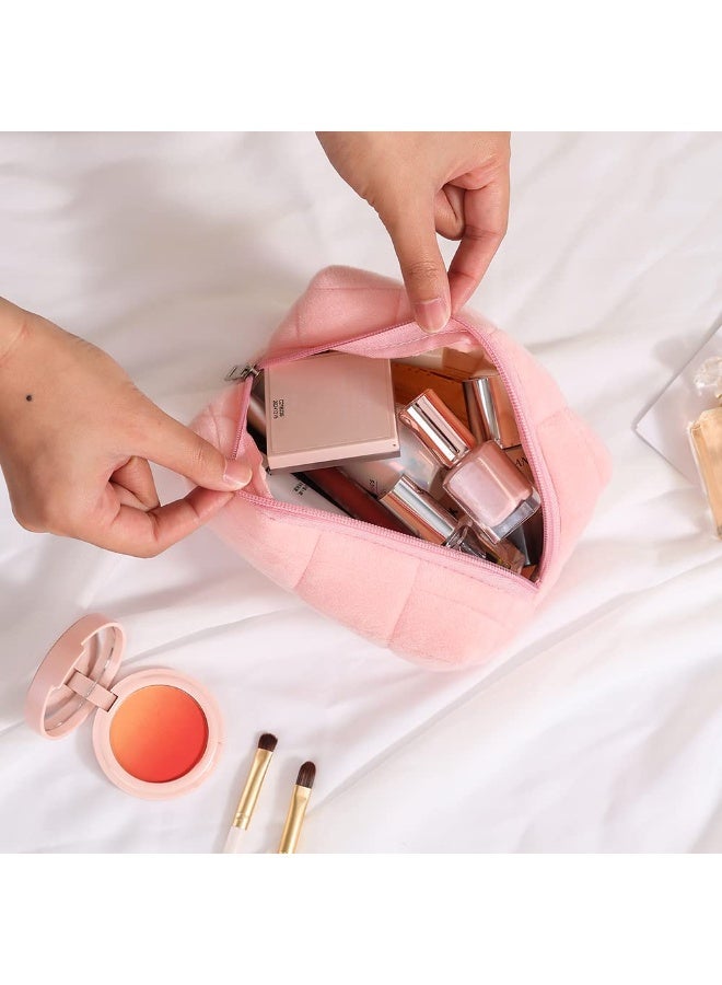 NXT Plush makeup bag cosmetic bag for women,zipper large solid color travel toiletry bag travel make up toiletry bag washing pouch, pink - Image 2