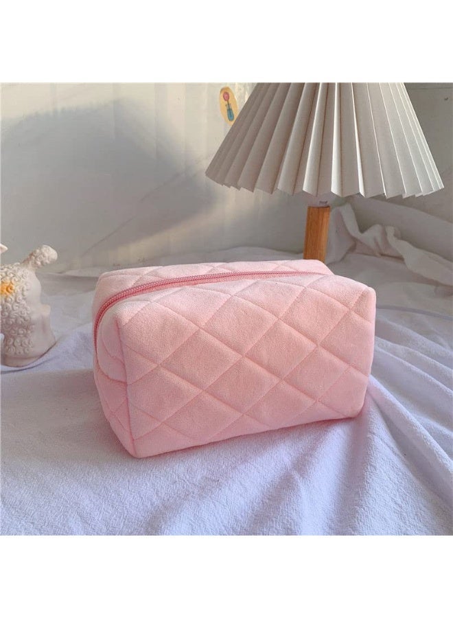 NXT Plush makeup bag cosmetic bag for women,zipper large solid color travel toiletry bag travel make up toiletry bag washing pouch, pink - Image 5