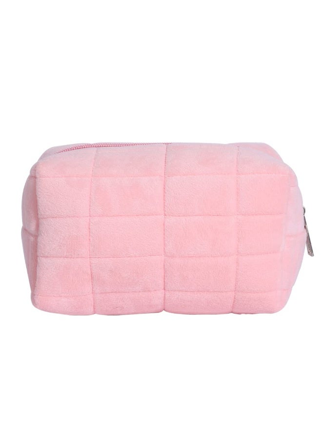 NXT Plush makeup bag cosmetic bag for women,zipper large solid color travel toiletry bag travel make up toiletry bag washing pouch, pink - Image 1
