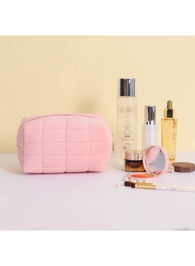 NXT Plush makeup bag cosmetic bag for women,zipper large solid color travel toiletry bag travel make up toiletry bag washing pouch, pink - Image 4