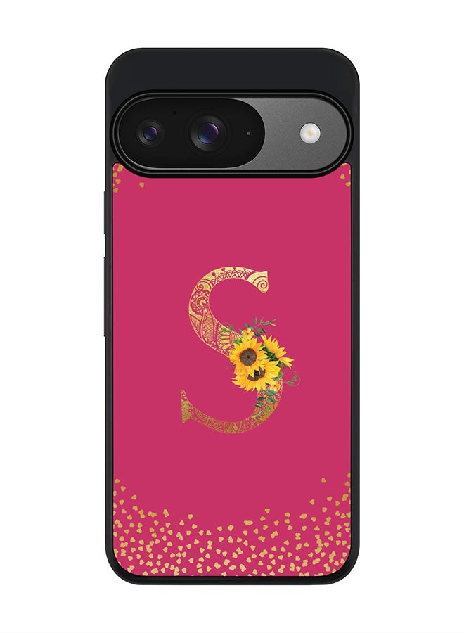 Stylizedd For Google Pixel 9 Case,Slim fit Camera Protection, Shockproof Thin Phone cover - Custom Floral Monogram - S ( Deep Pink ) - Image 1