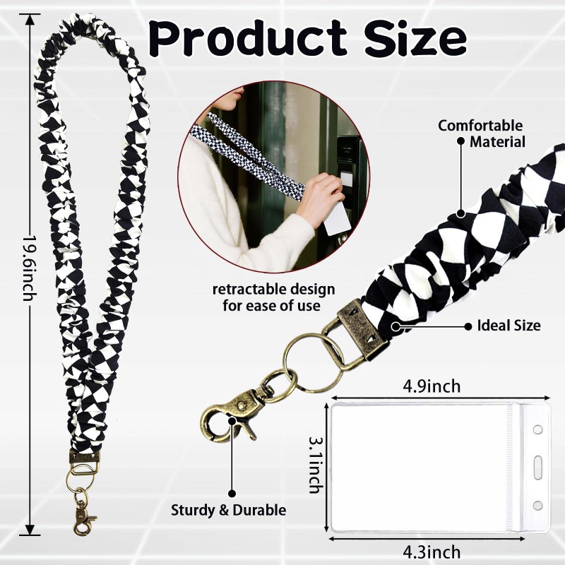 LOTADILO 3 Pack Scrunchie Lanyards for ID Card and Keys Scrunchy Cute Neck Keychain with Vertical Badge Holders and Clip Closure Retractable Stretchy Lanyards for Teacher, Nurse Cruise Ship, 3 Styles - Image 2