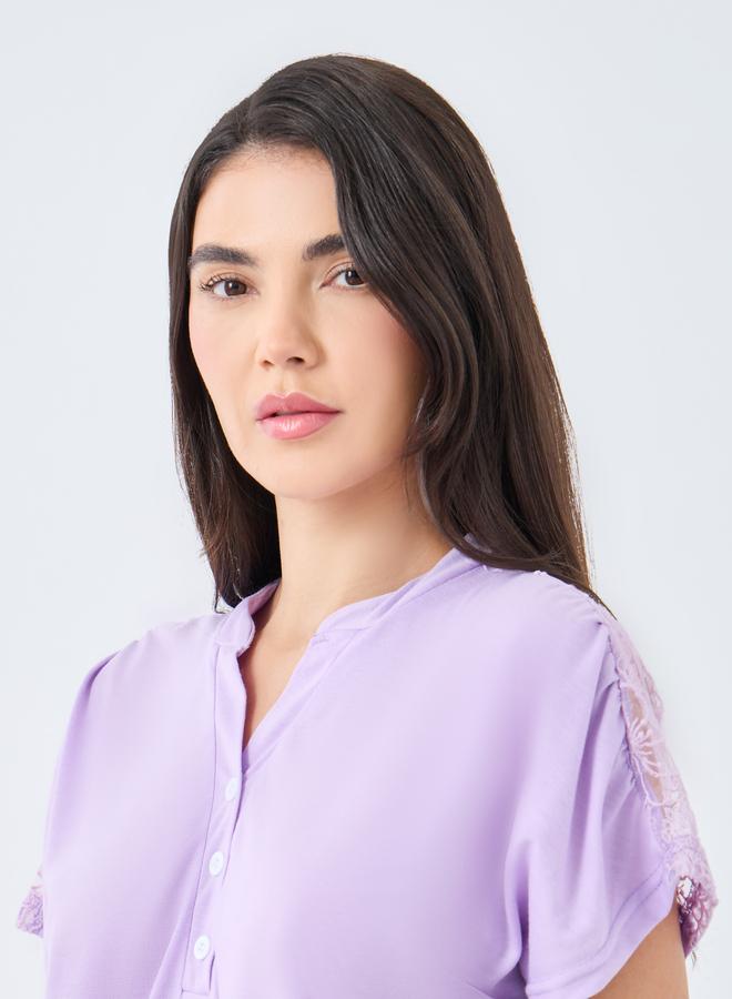 Styli Notch Neck Placket Lace Back T-Shirt and Leopard Pyjama Set - Image 4