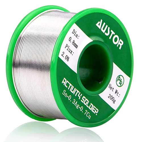 AUSTOR 0.8mm Lead Free Solder Wire with Rosin Core, 200g - Image 1
