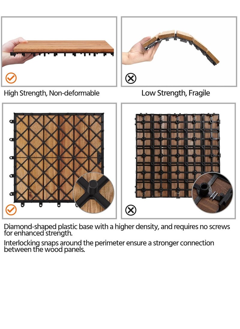 Generic 𝐅𝐅𝐃  Interlocking Floor Tiles 31x31x3 cm | Durable Hardwood Decking Tiles with Snap Plastic Base | Waterproof & Weather-Resistant  - Image 5