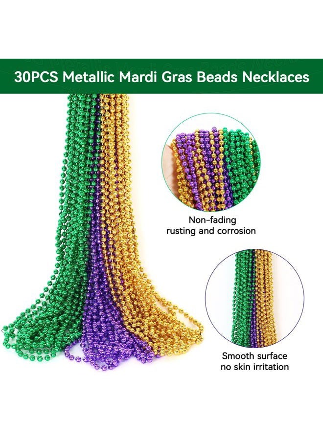 HOOSUN 30 Pack Mardi Gras Beads Necklaces Bulk, Mardi Gras Accessories for Party Favors, Gold Green and Purple Decoration St Patricks Day Necklace Party Supplies Mardi Gras Decor for Party, School Event,Home - Image 2
