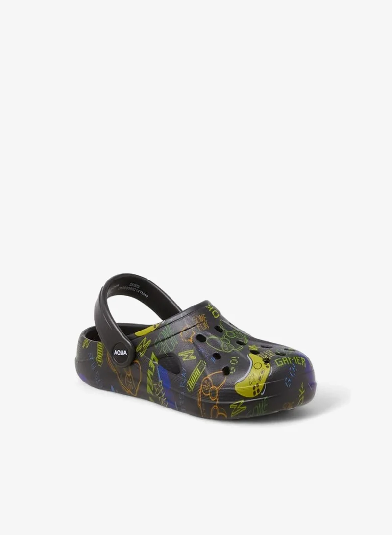 Aqua Boys Game Print Clogs
